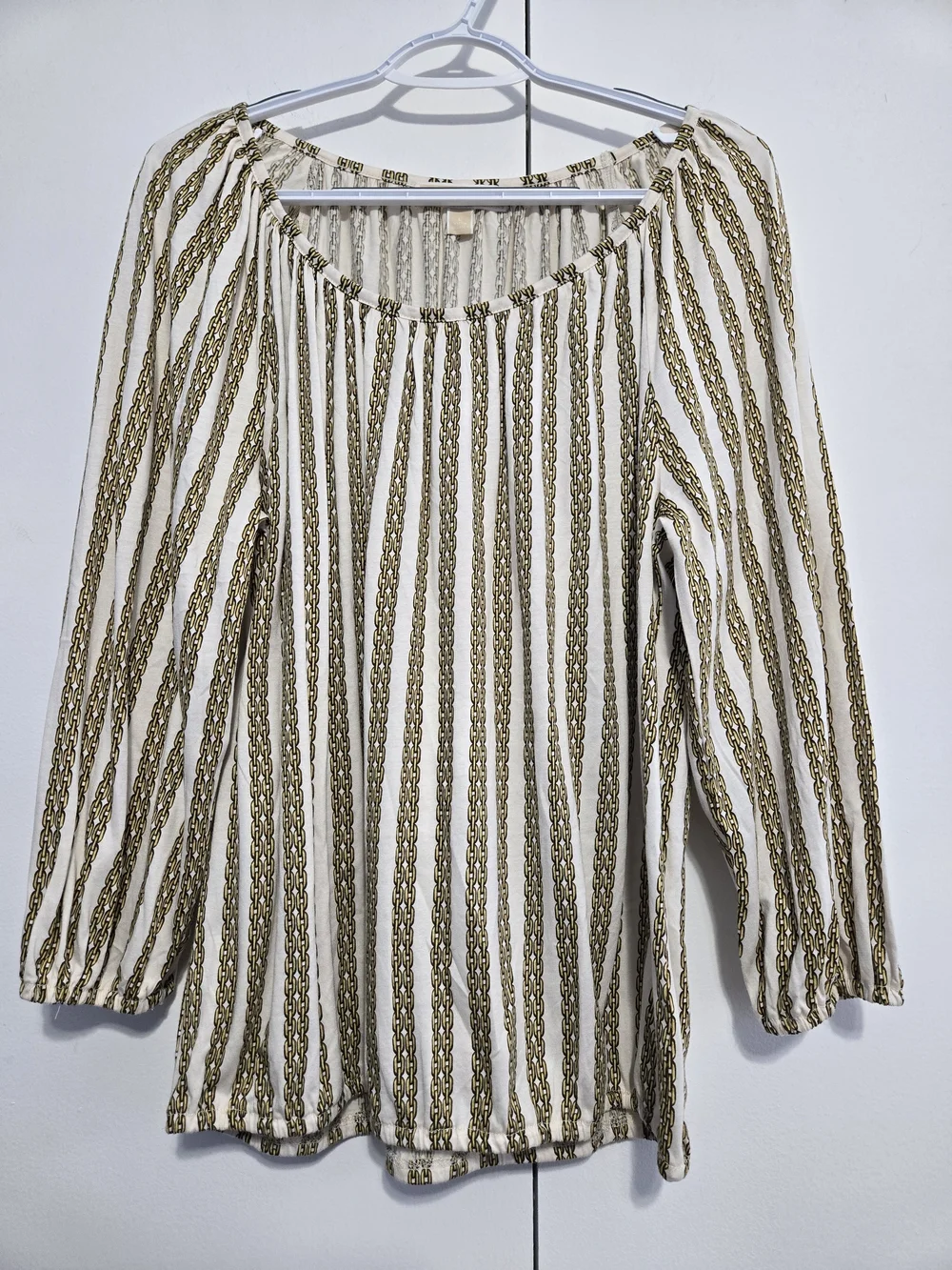 Michael Michael Kors Chain Print Peasant Blouse Cream Gold Large